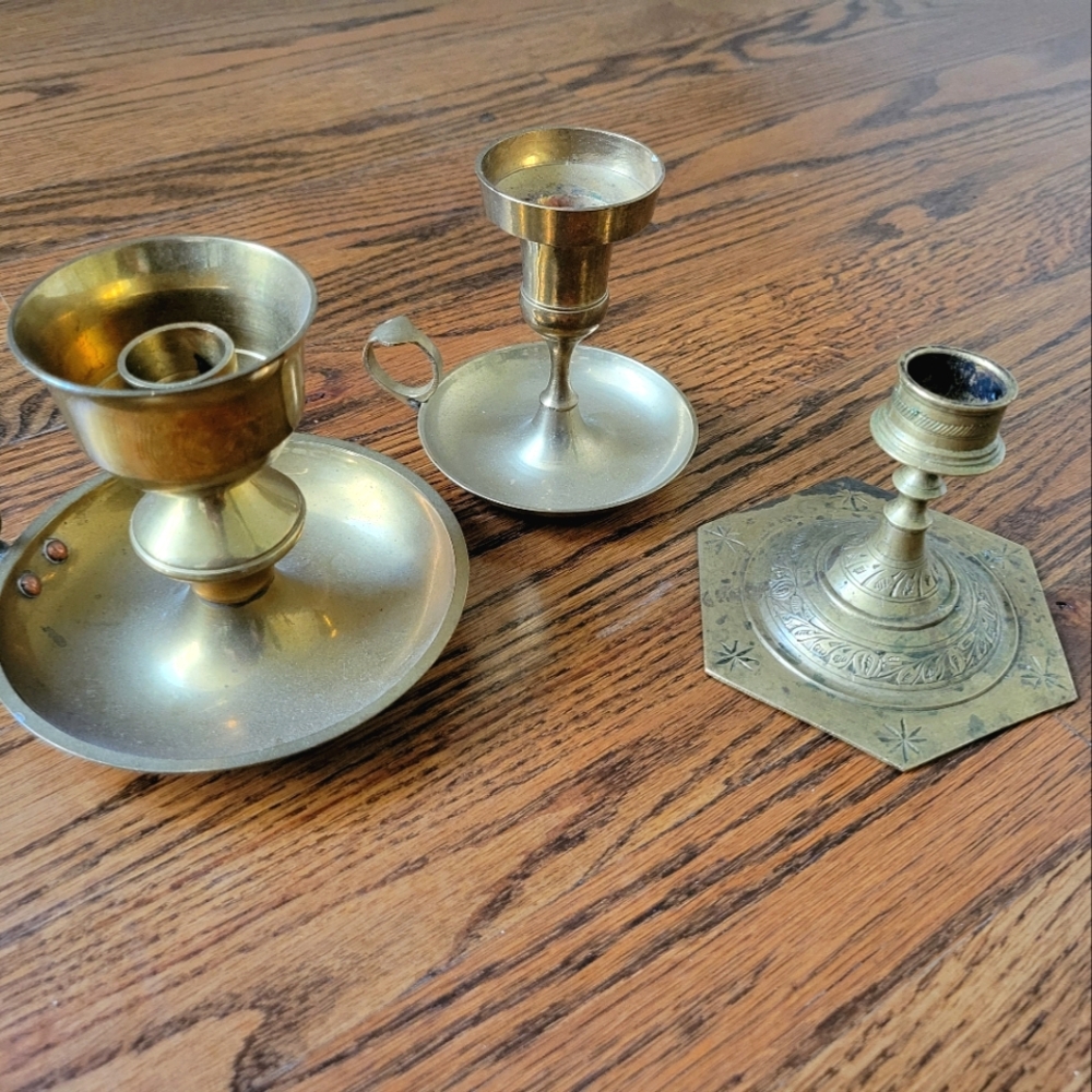 Set of 3 Brass Candle Holders